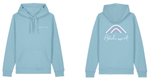 SWEAT A CAPUCHE – ARDECHE SPIRIT (ÉDITION BLEU & LOGO BLANC-ROSE)